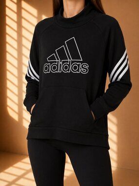 Adidas Black Logo Hoodie White Striped Sleeves Girls(XL Youth fits Women's XS/S)